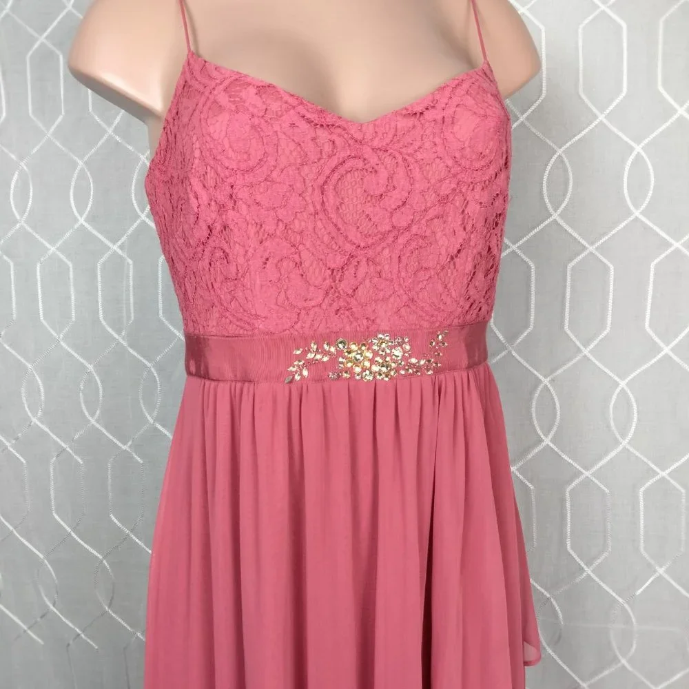 Adriana Papell Gown Salmon Peach Bridesmaid, Prom, evening gown Lace Top8 - Picture 3 of 10